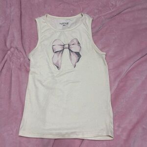 Cream Tank Top with Pink Bow
